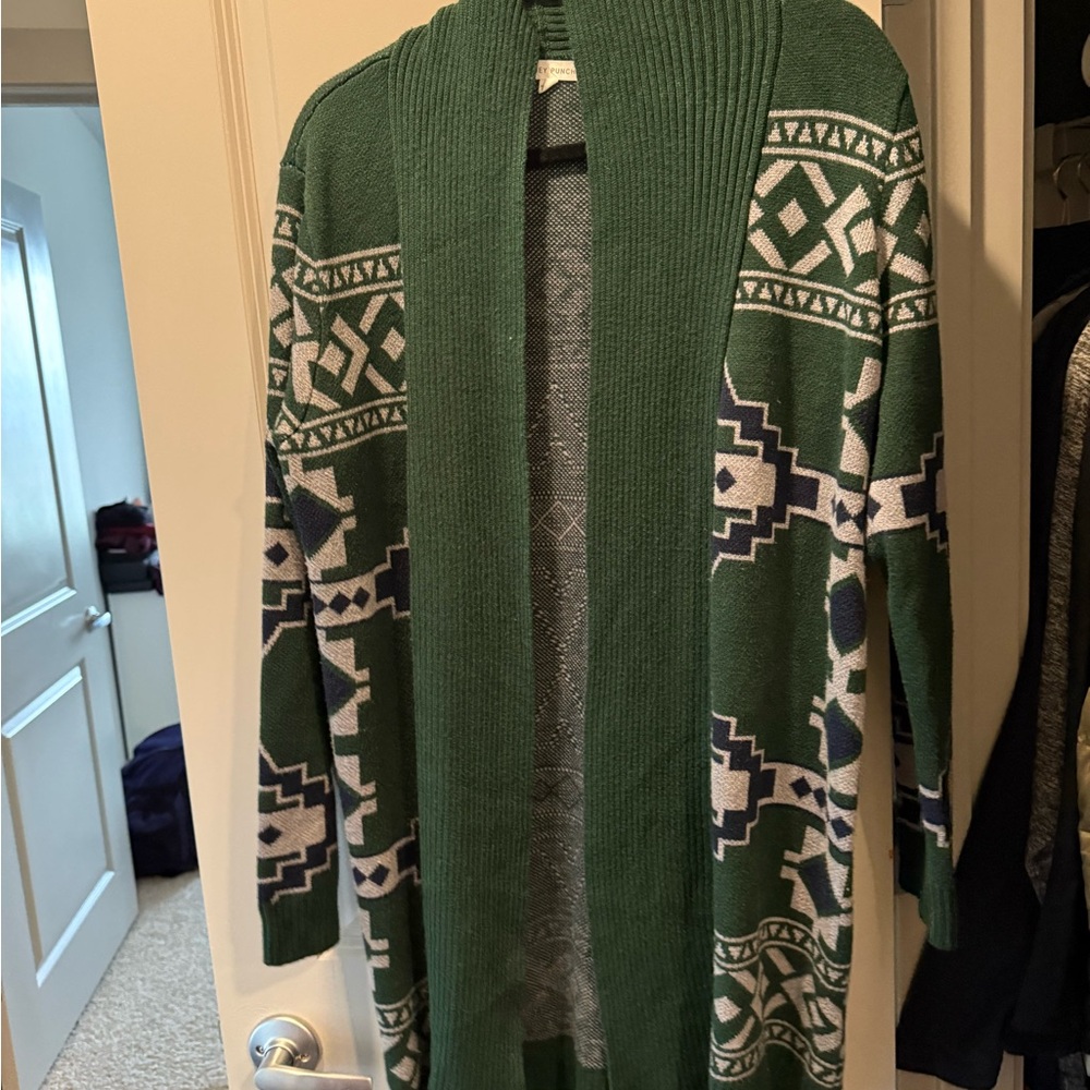 Honey Punch Green and White Patterned Men's Cardigan